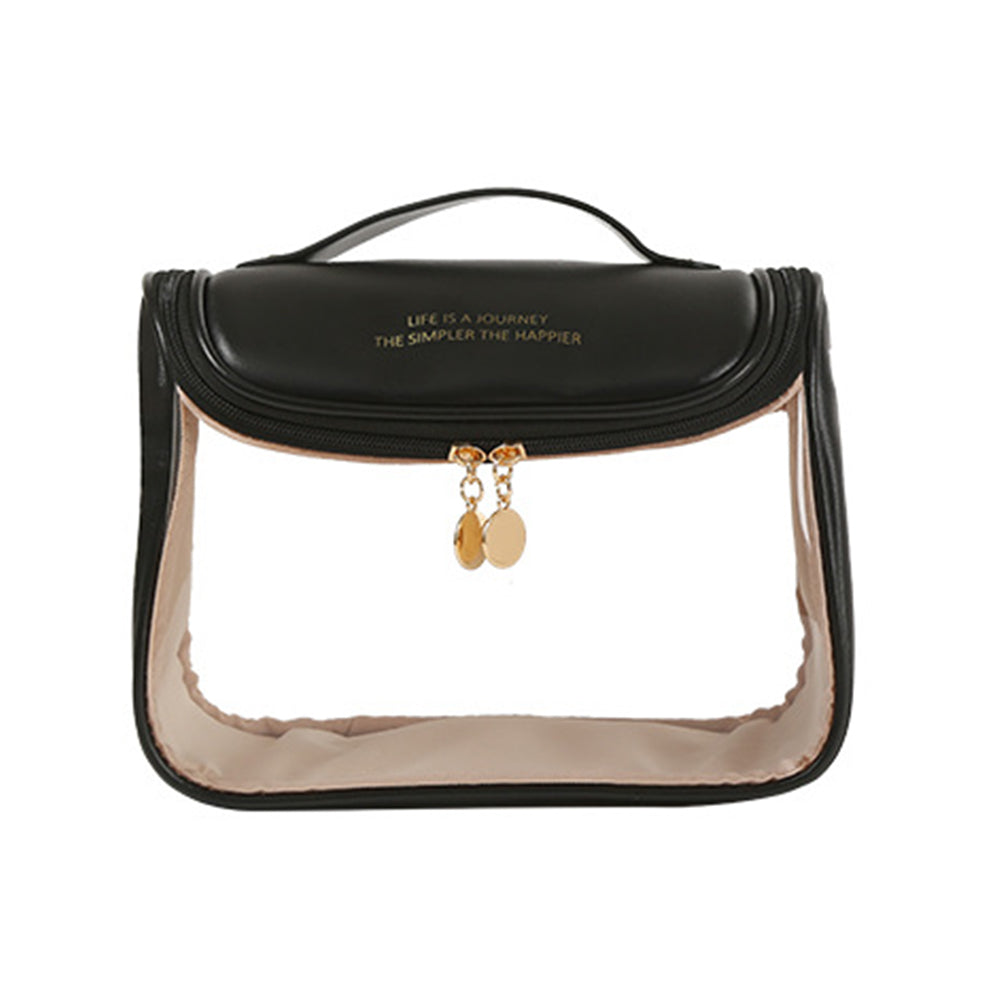HK8297 Waterproof Clear Design Makeup Bag Large Capacity Cosmetic Bag PU Leather PVC Travel Toiletry Organizer with Portable Handle Strap HK8297 Waterproof Clear Design Makeup Bag Large Capacity Cosmetic Bag PU Leather PVC Travel Toiletry Organizer with Portable Handle Strap